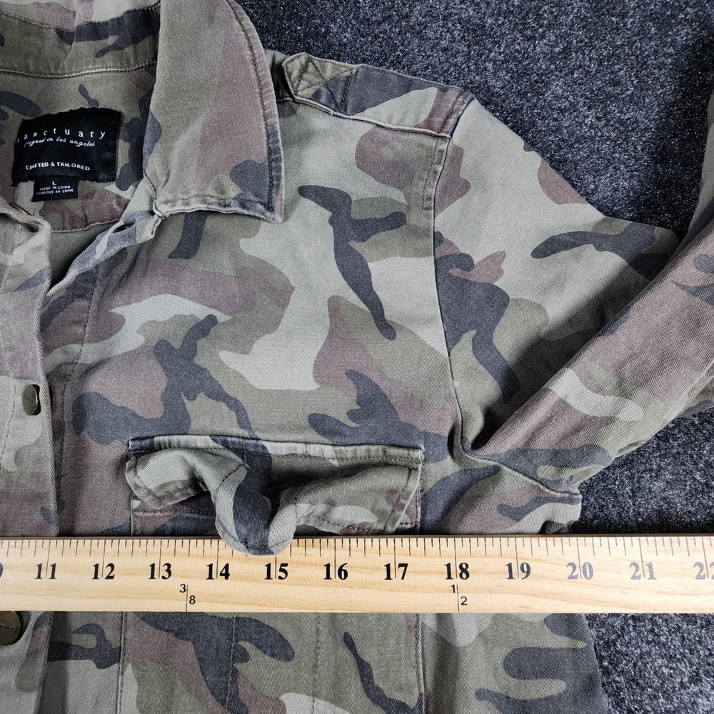 Sanctuary Utility Jacket Womens L Green Camo Frayed Hem Military Shirt Jacket - Picture 7 of 8